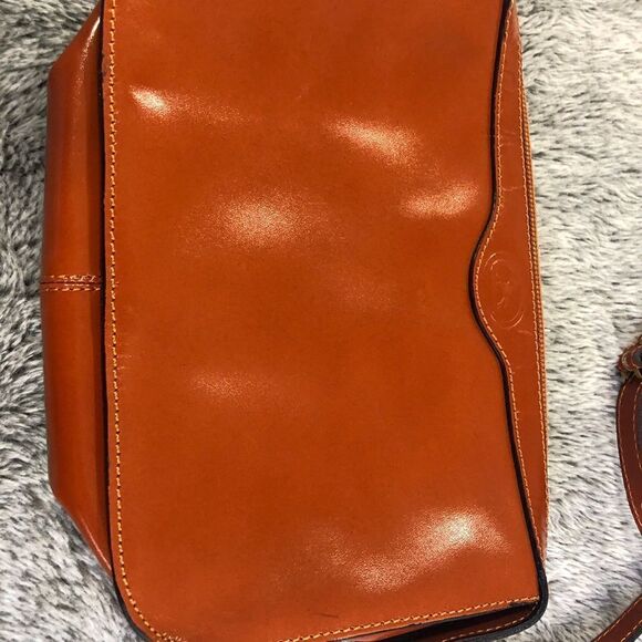 Vintage Cristian Italy Cognac Brown Leather Case Cross Body Purse Handbag - Picture 8 of 9